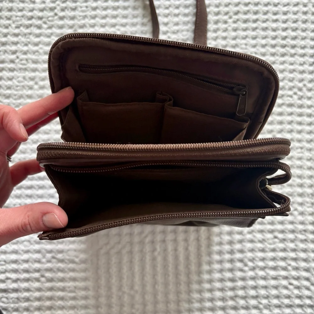 Fossil Vintage Dark Brown Pebbled Leather Crossbody Bag Purse - Picture 4 of 7